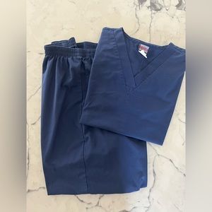 Navy blue women’s Cherokee scrubs set, size XL, top and pants